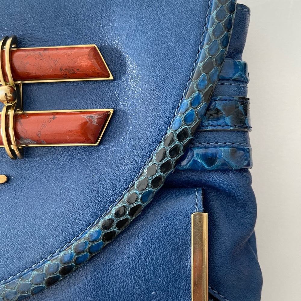 Chloe Leather Clutch Python Lizard & Metal Trim - image 1